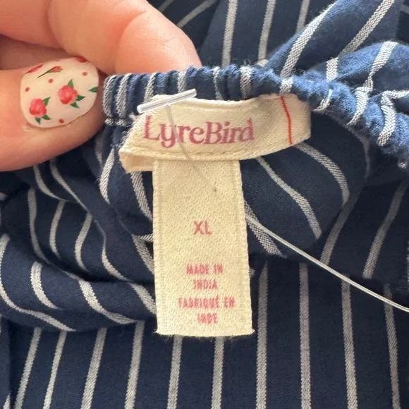 Anthropologie LyreBird Tie Front Halter Top Navy Stripe Cotton NWT XL - Picture 5 of 9